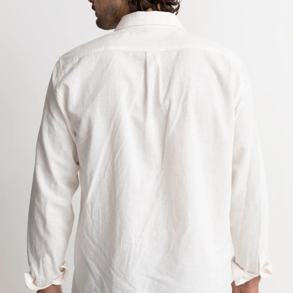 
                      
                        Men's long sleeve white button down shirt back view
                      
                    