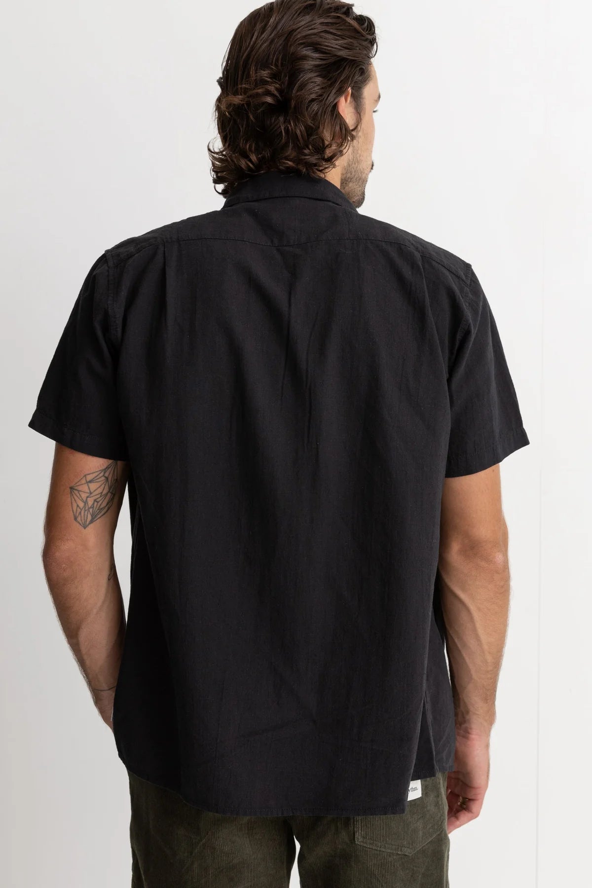 Back view of the Classic Lienen Short Sleeve shirt in black by Rhythm