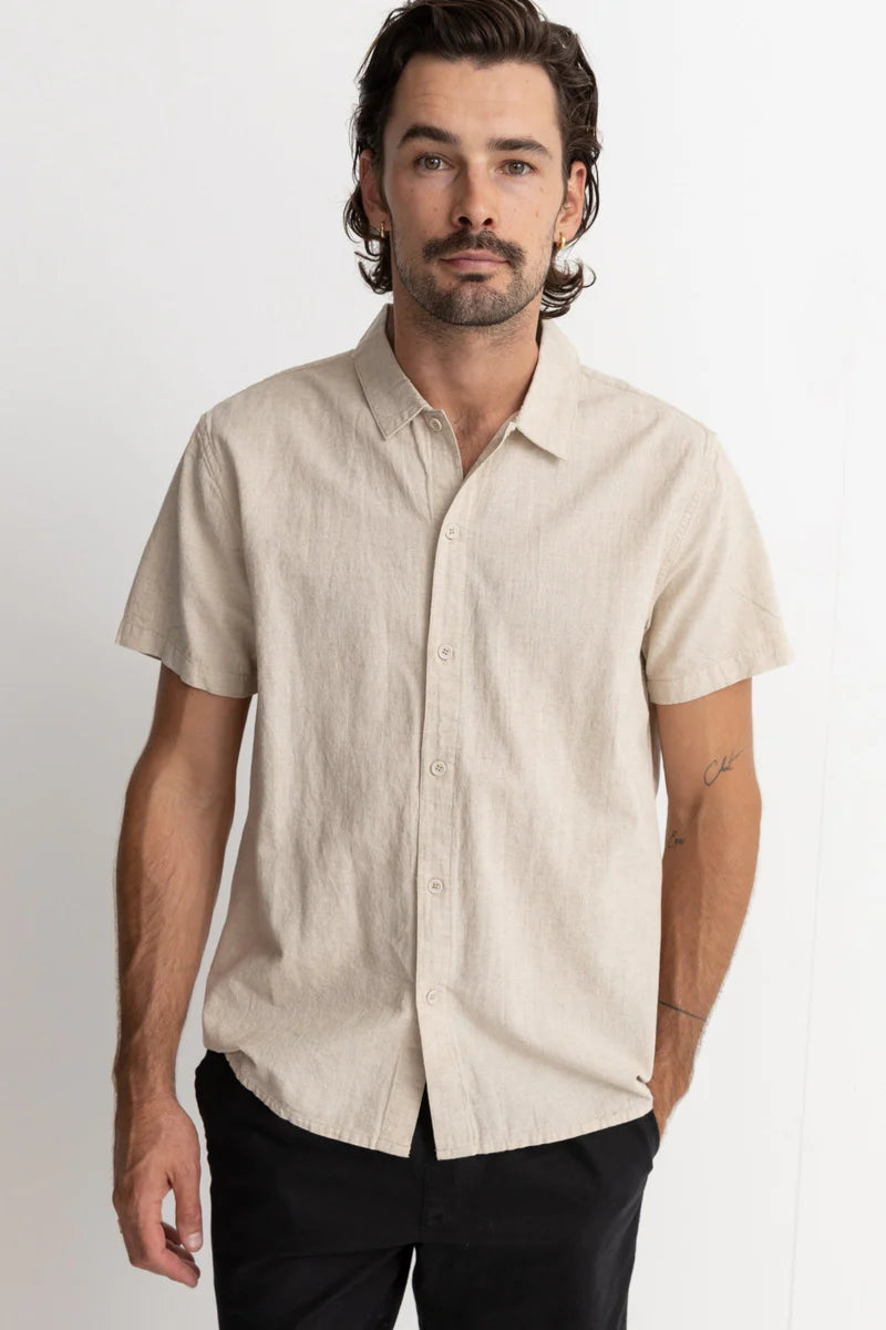 Now available at Harbour Thread Burlington, The Classic Linen Short Sleeve Shirt by Rhythm is built from breathable fabrics in a classic button down silhouette.