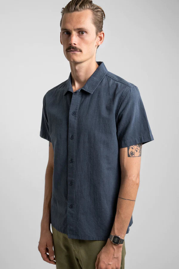 Rhythm Classic Linen Short Sleeve Shirt - Worn Navy