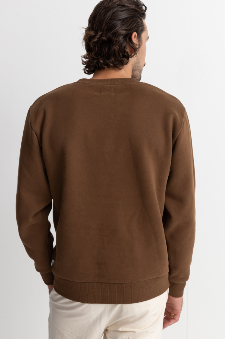 Back view of the Brown Classic Fleece Crew by Rhythm