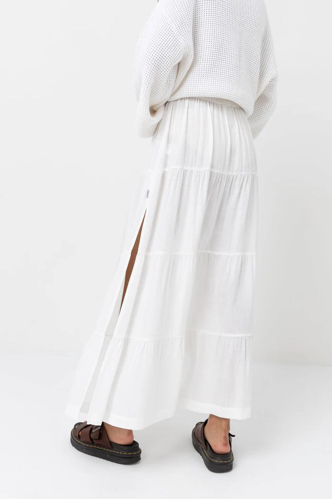 
                      
                        Back view of the White Classic Tiered Maxi Skirt by Rhythm
                      
                    