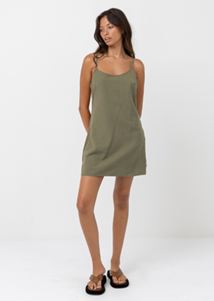 Shop the Olive Classic Slip Dress by Rhythm at Harbour Thread Burlington for a perfect, warm weather staple, any day of the week.