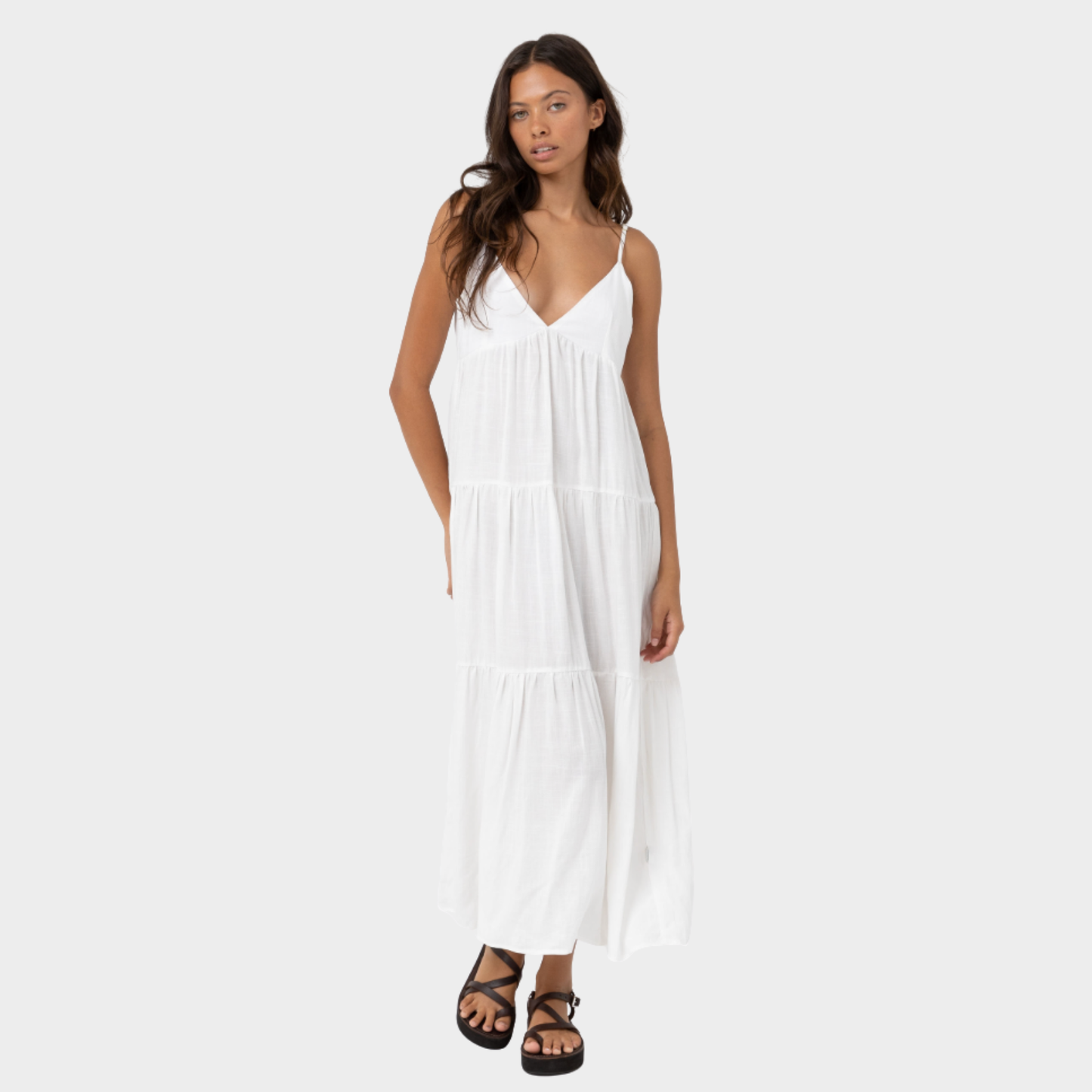 Rhythm Classic White Tiered Maxi Dress, now at Harbour Thread boutique 