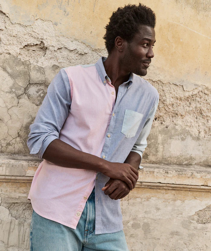 The multi-colorblock California Oxford Shirt by Marine Layer is available at Harbour Thread. 