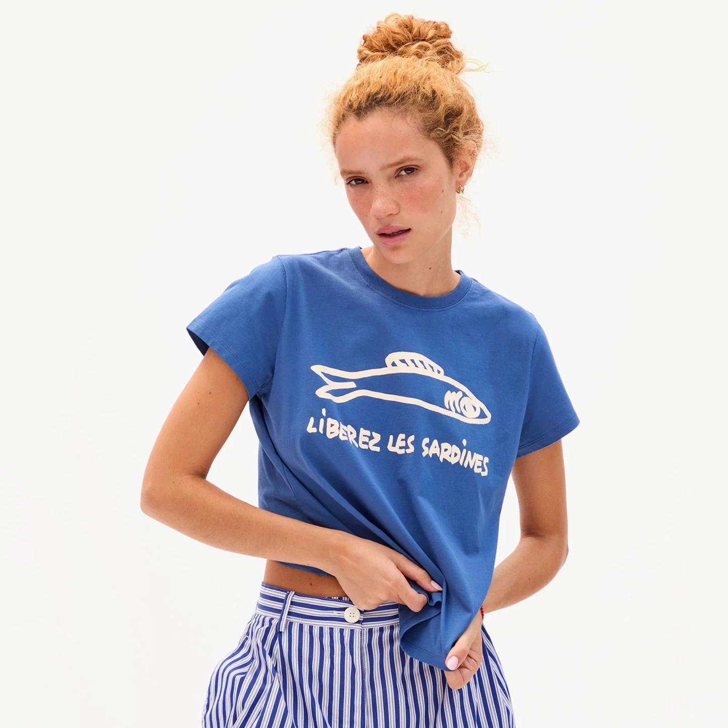 Clare V. French Blue Liberez Les Sardines Women's Classic Tee