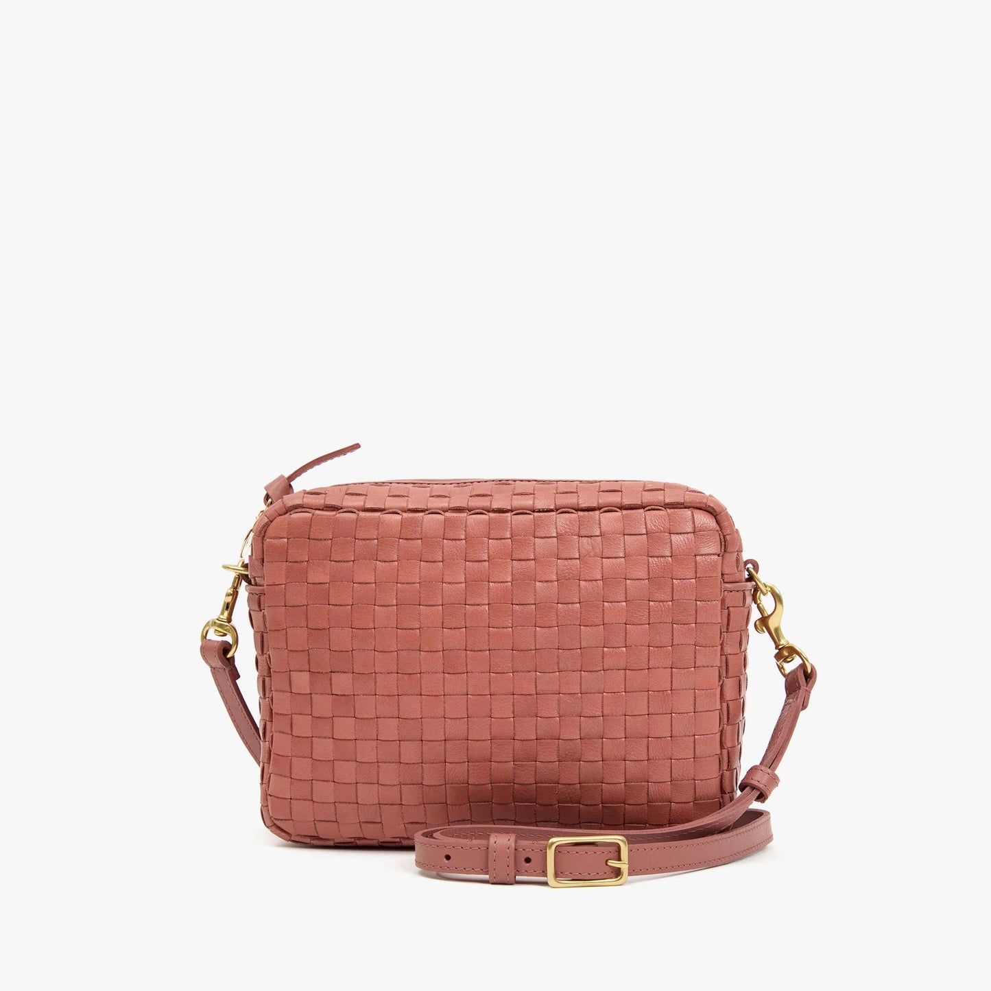 Clare V. Midi Sac in Rose Clay Woven Checker, available now at Harbour Thread boutique