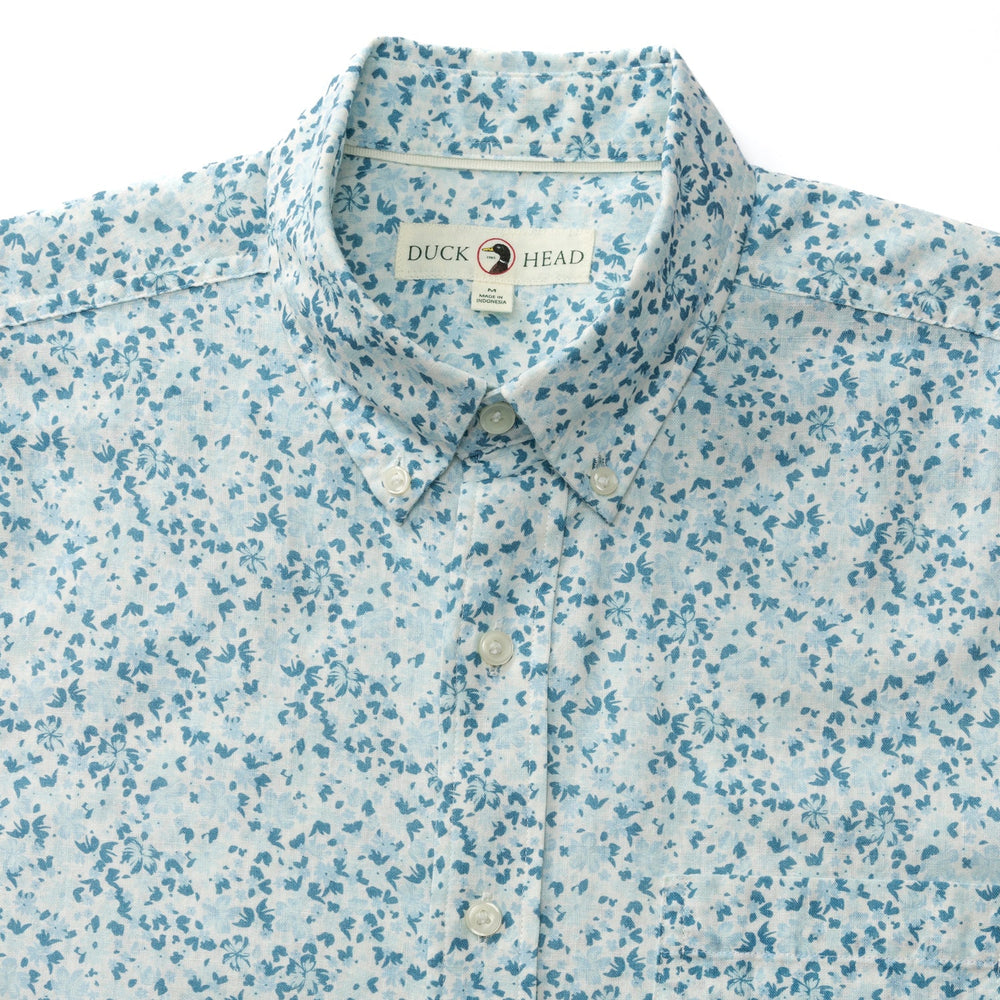 
                      
                        Men's light blue floral short sleeve Duck Head button down shirt 
                      
                    