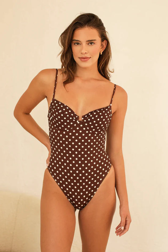 Dippin Daisys Saltwater Thigh High Cut One Piece - Dotted Brown