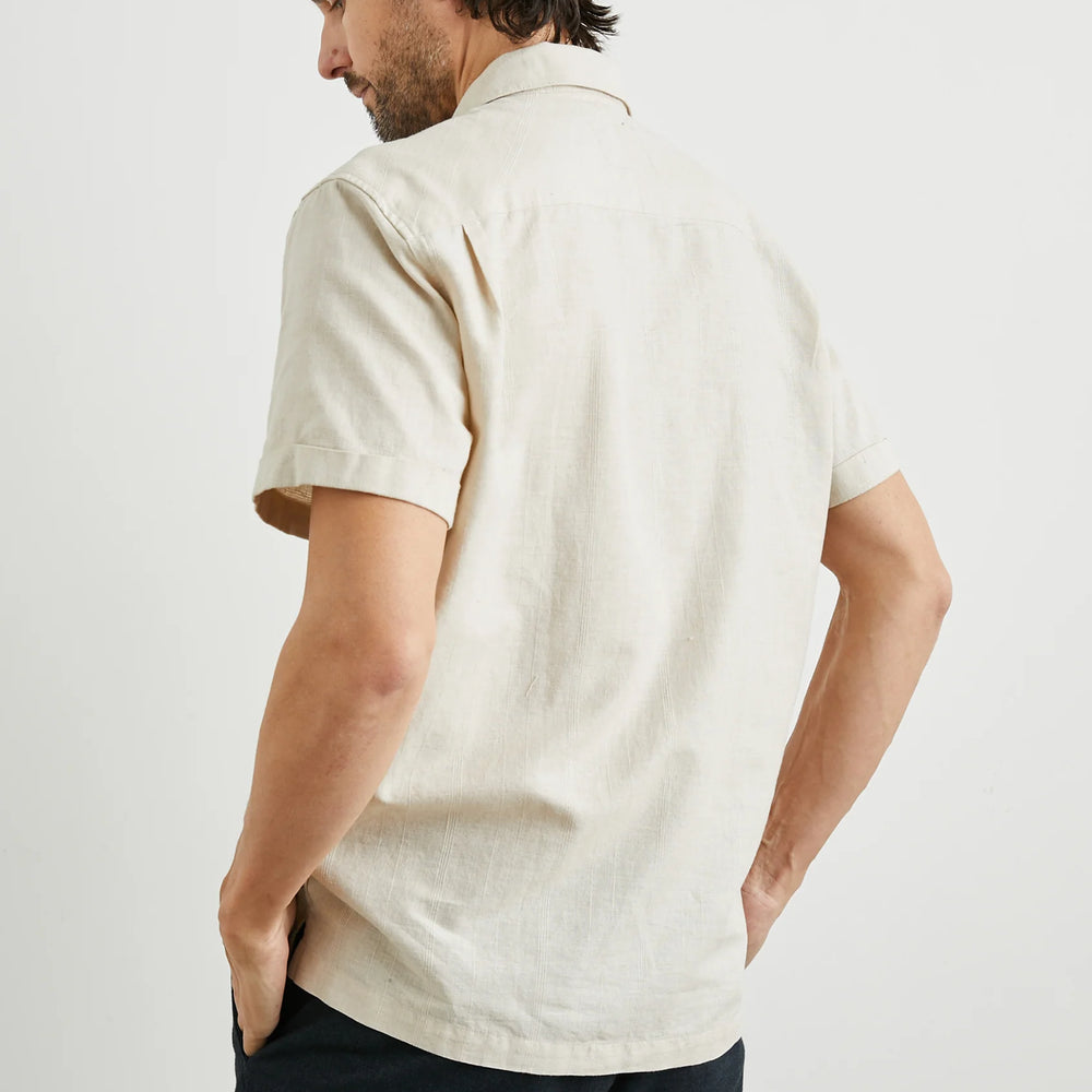 Back view of a man wearing the Davis Shirt by Rails