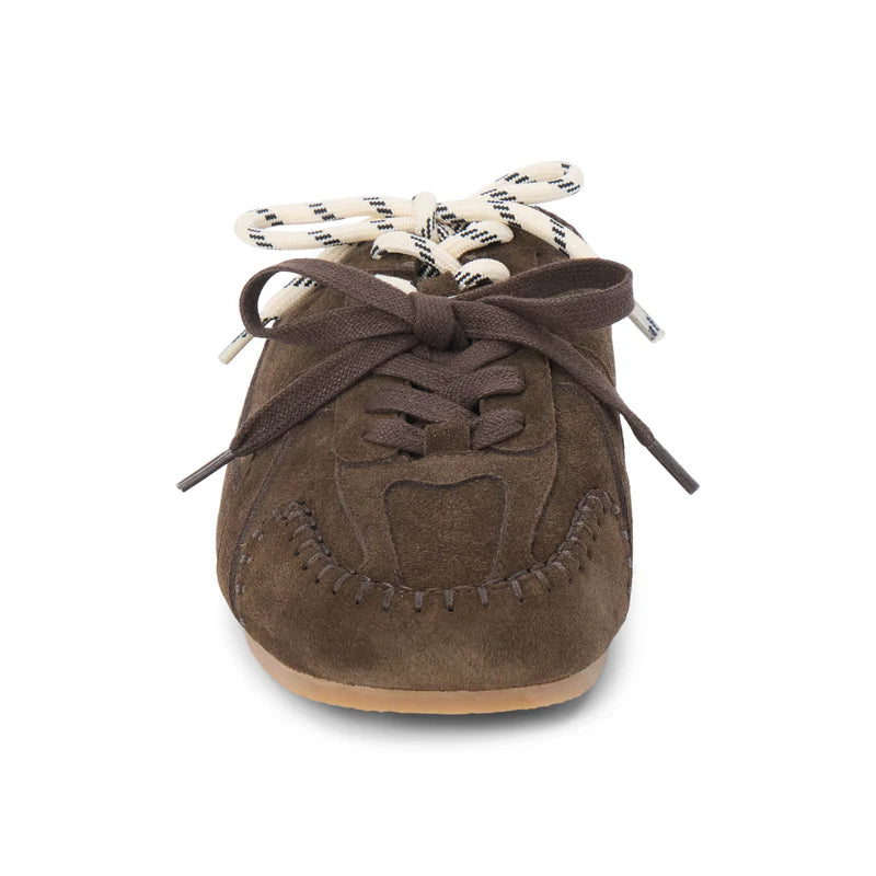 
                      
                        Brown suede shoe with multiple lace styles
                      
                    