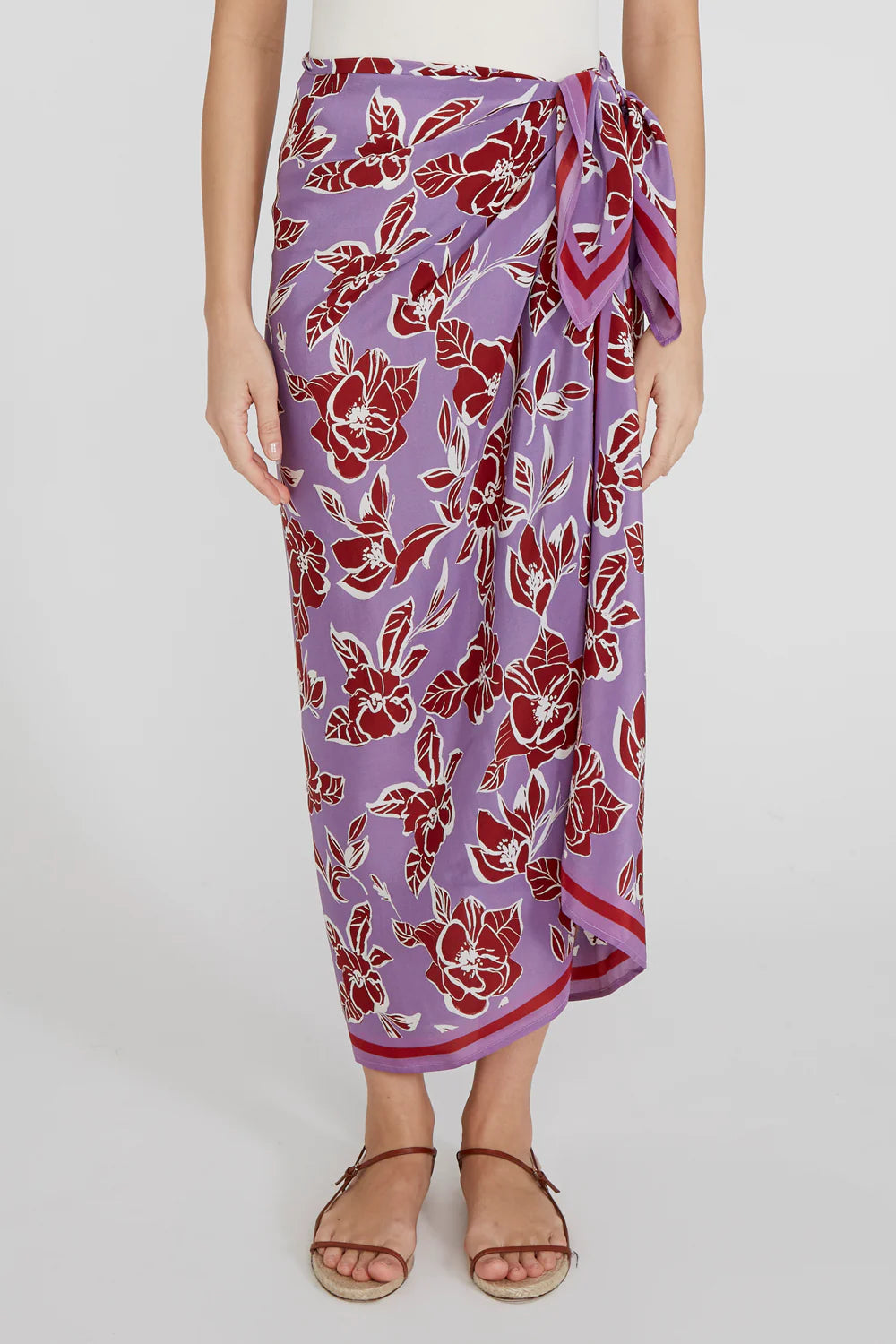 Front view of the Violet Cassia Printed Sarong by Chan Luu