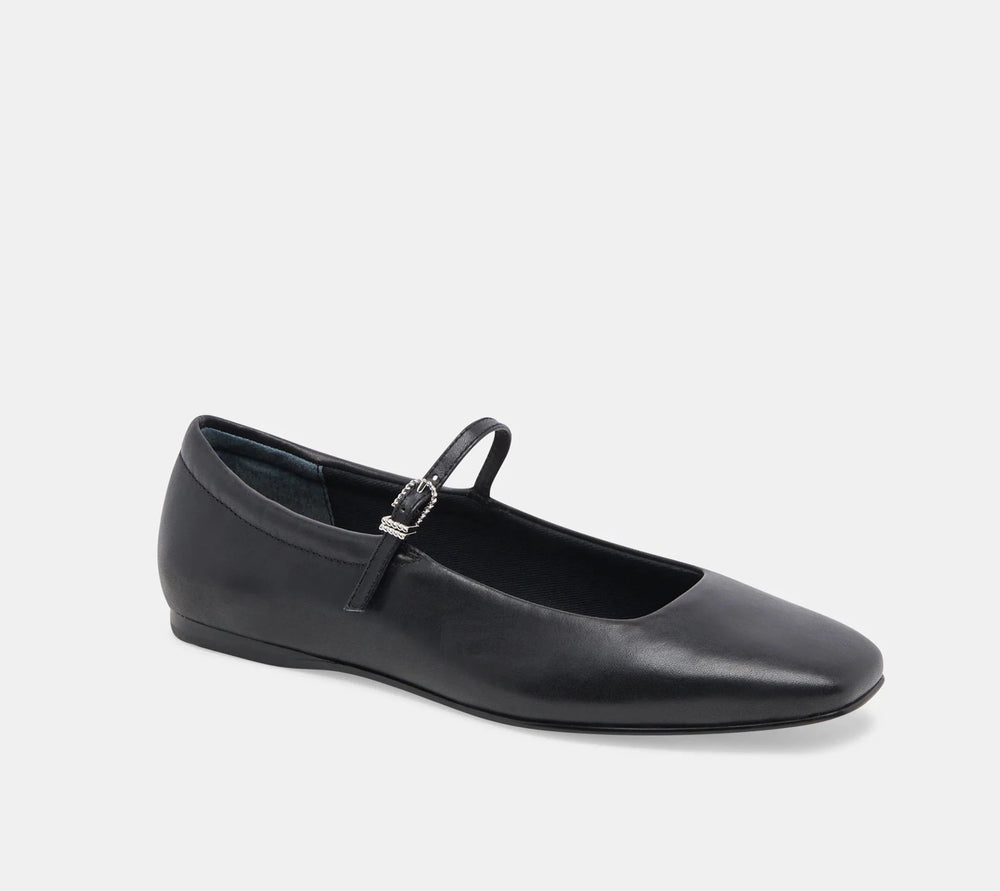 The Black Leather Reyes Ballet Flats by the brand Dolce Vita