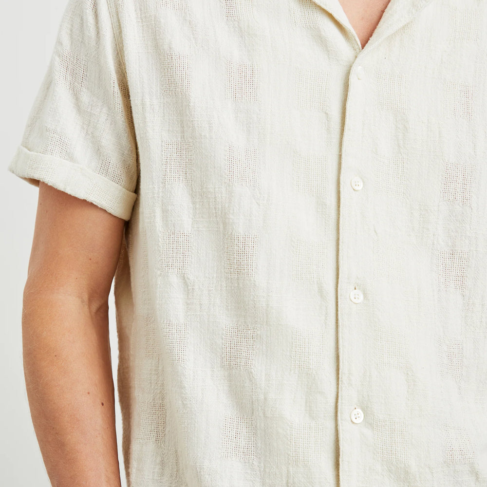 Men's short sleeve button down shirt with subtle dobby texture