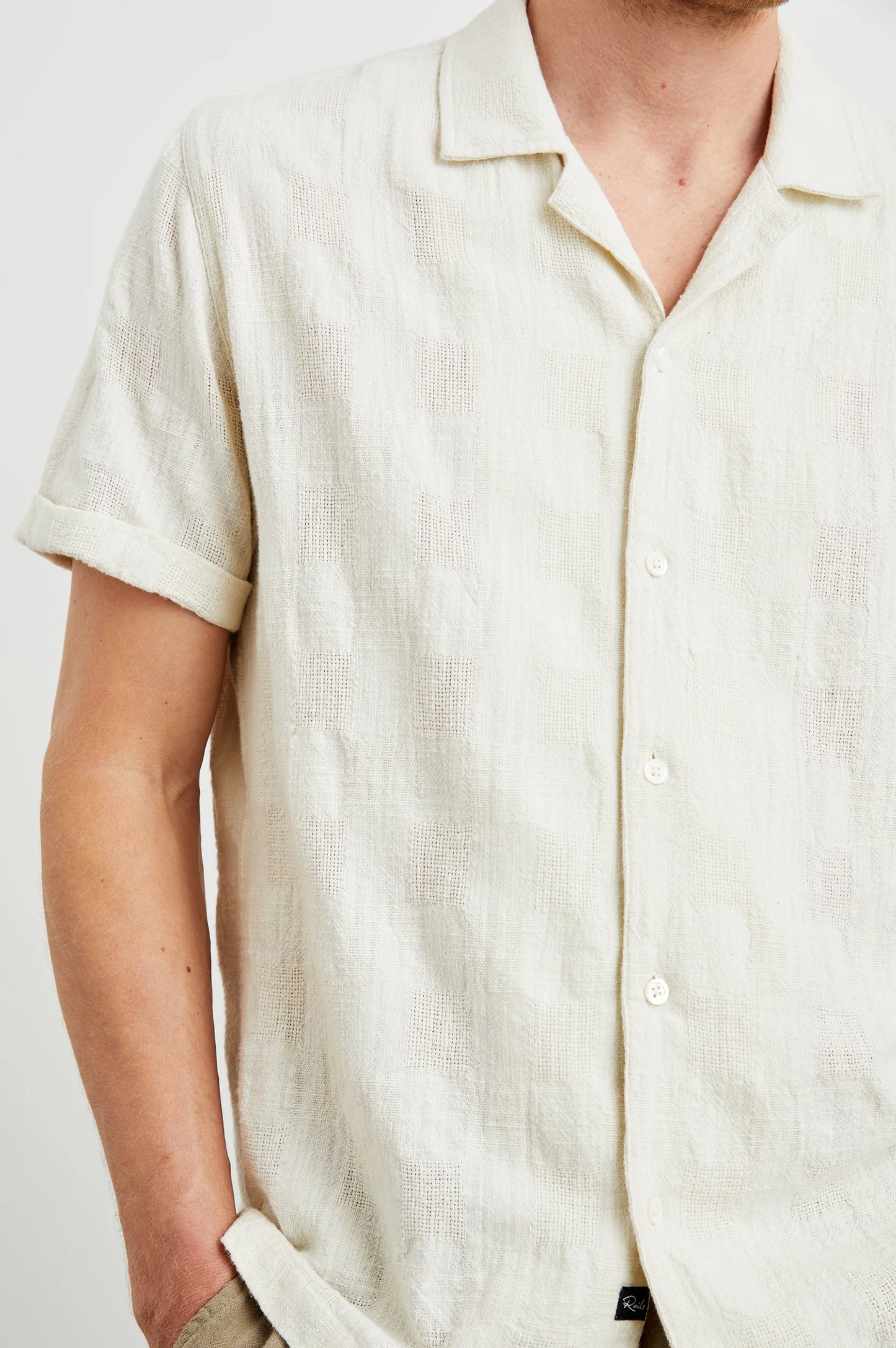 Men's short sleeve button down shirt with subtle dobby texture