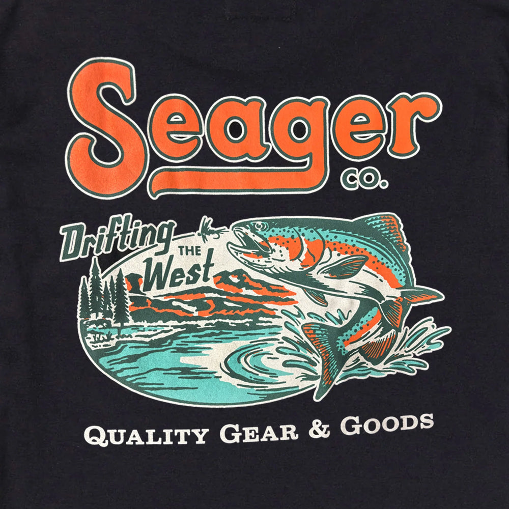 
                      
                        Print design on the Black Drifting The West short sleeve t-shirt by Seager
                      
                    