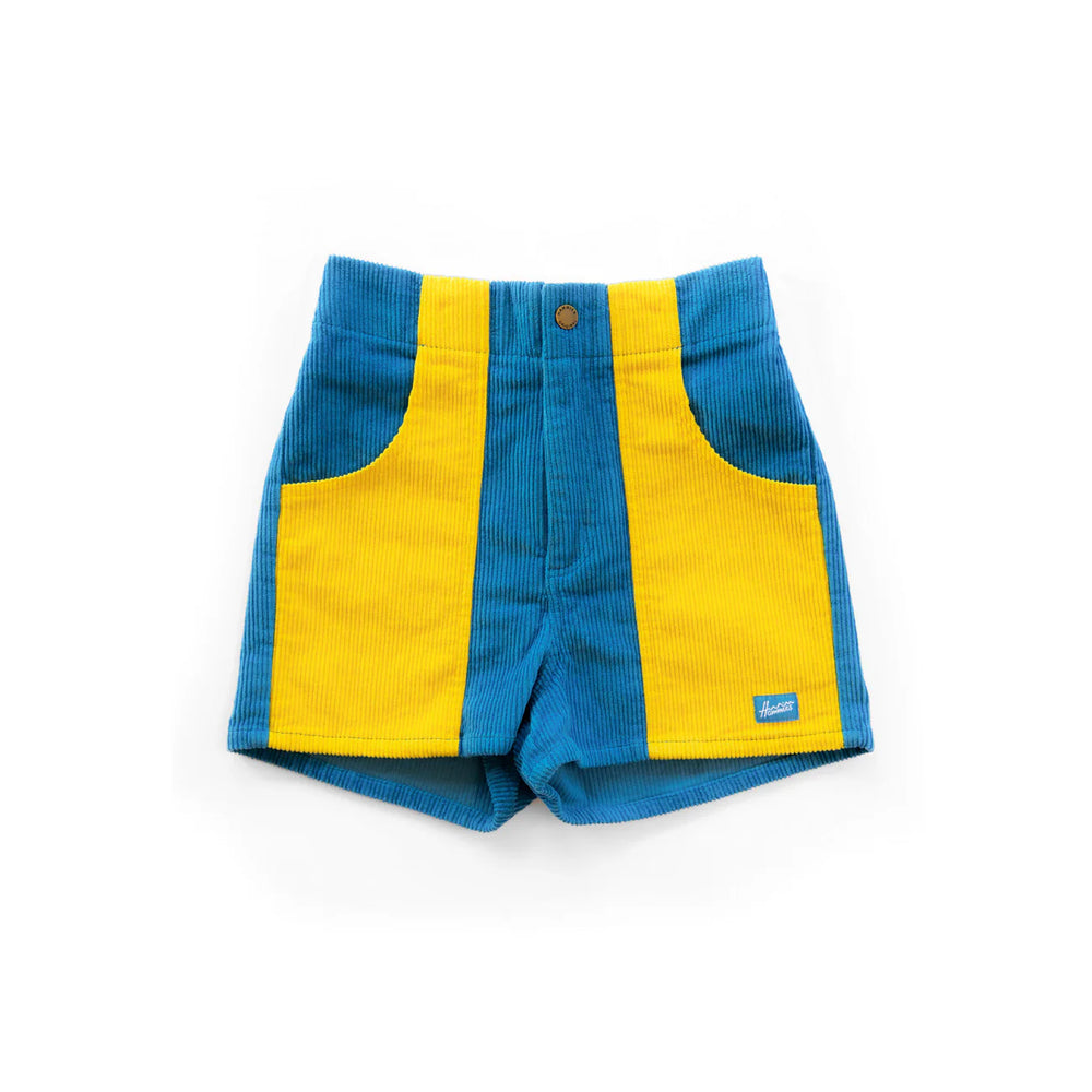 
                      
                        Front view of the  two tone blue and gold women's shorts by Hammies
                      
                    