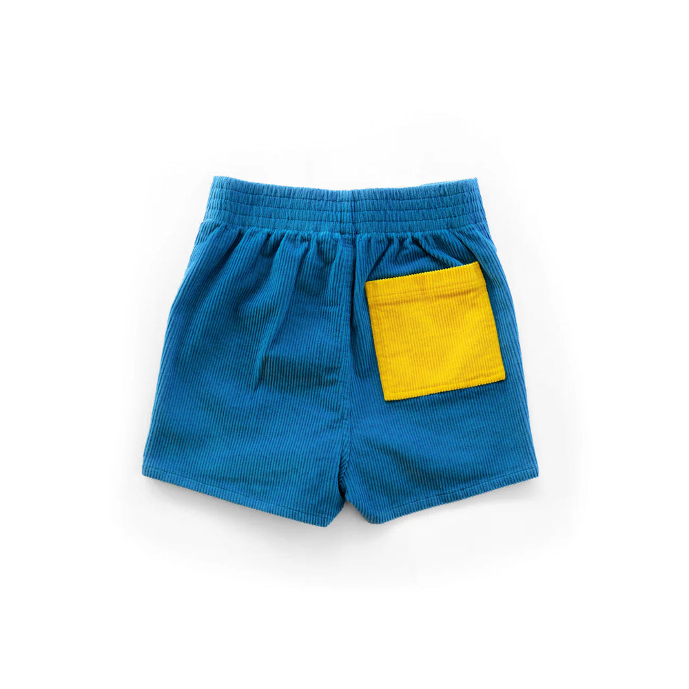 
                      
                        Back view of the  two tone blue and gold women's shorts by Hammies
                      
                    