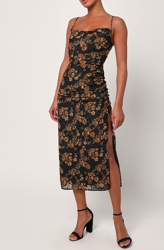 
                      
                        Front view of a woman wearing a Floral Cowl Neck Midi Dress by Lulus
                      
                    