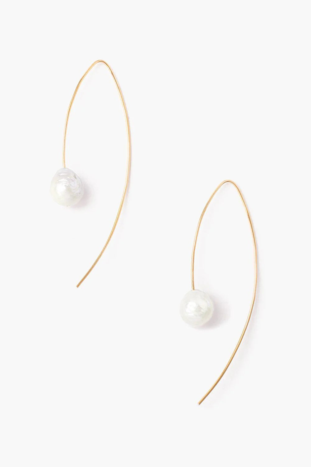 Chan Luu's White and Gold Floating Pearl Drop Thread Thru Earrings