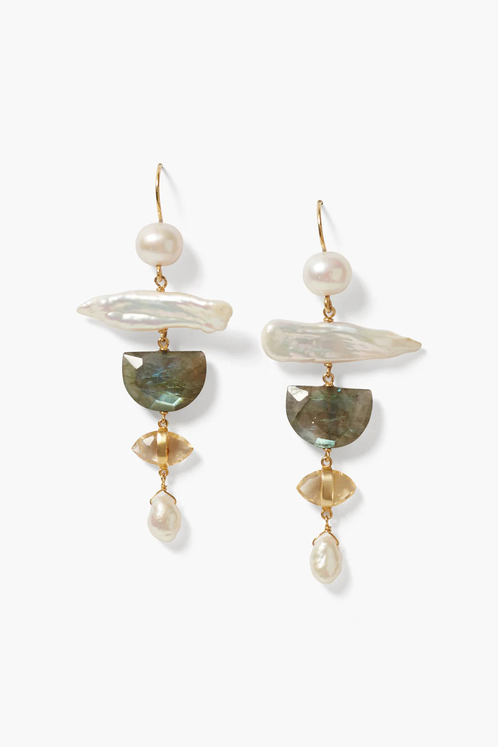 The White Pearl Mix Sierra Drop Earrings by Chan Luu