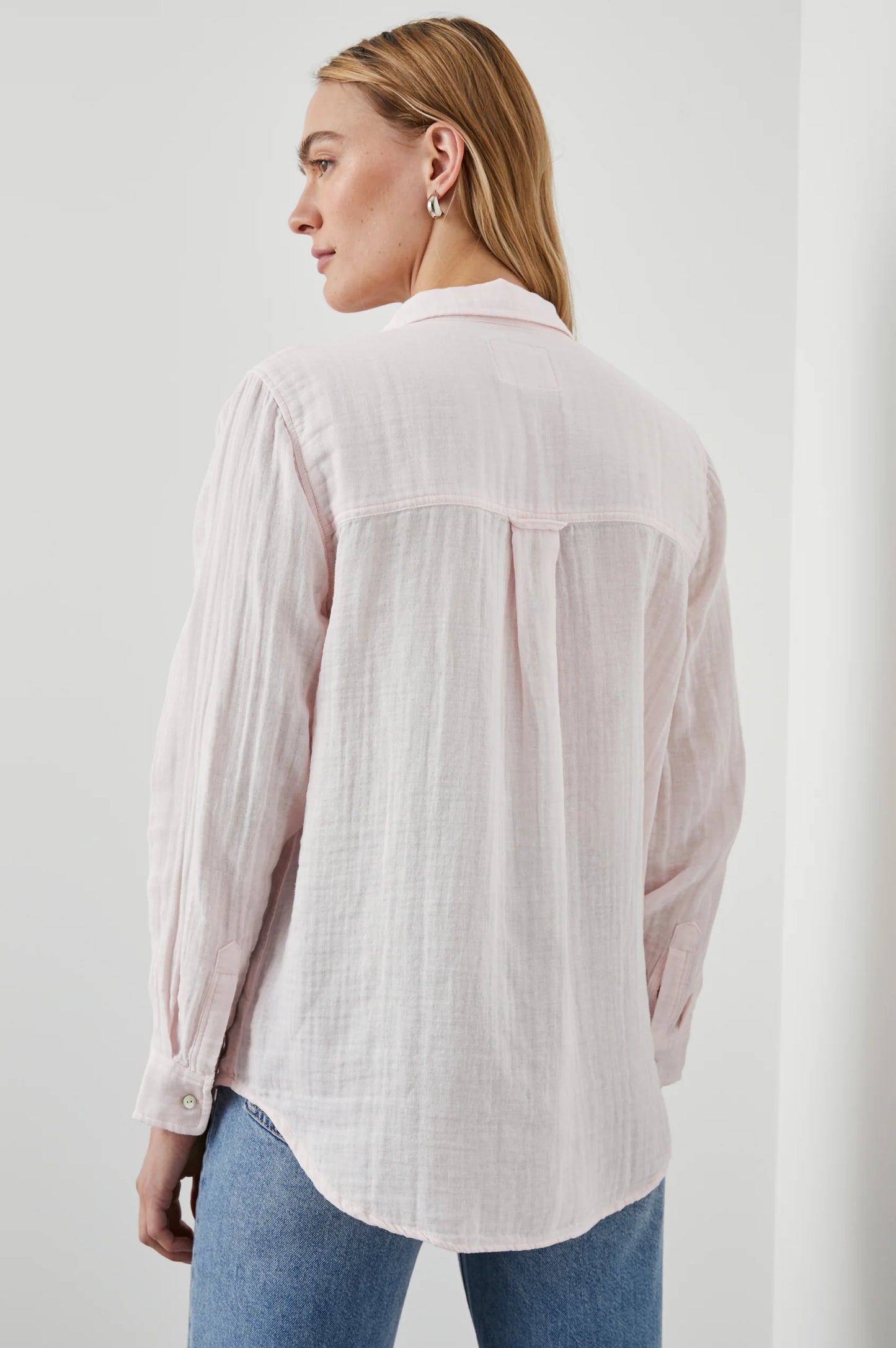 Back view of the Ellis Shirt by Rails, in the color Petal