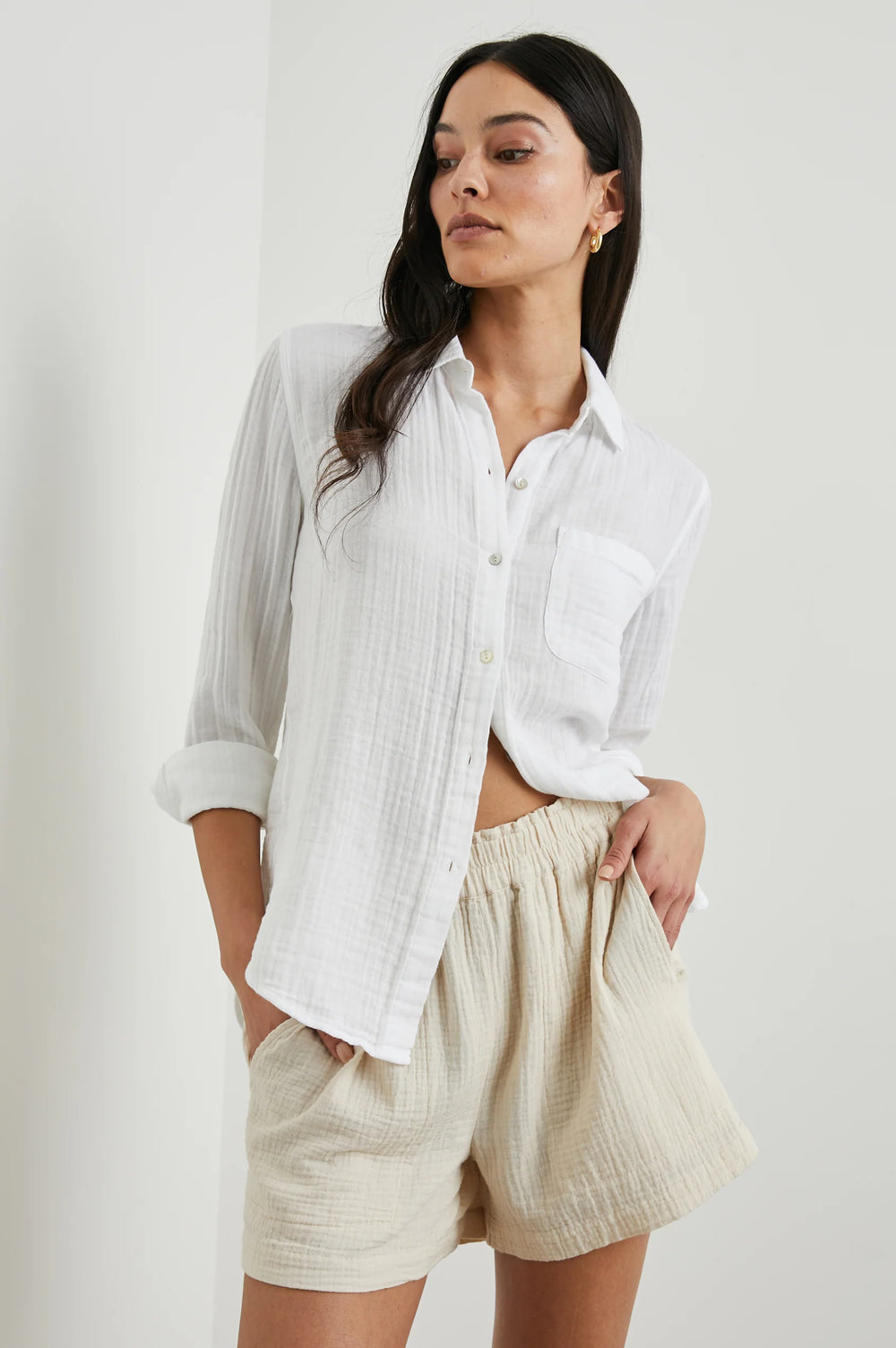 The White cotton gauze Ellis Shirt by Rails