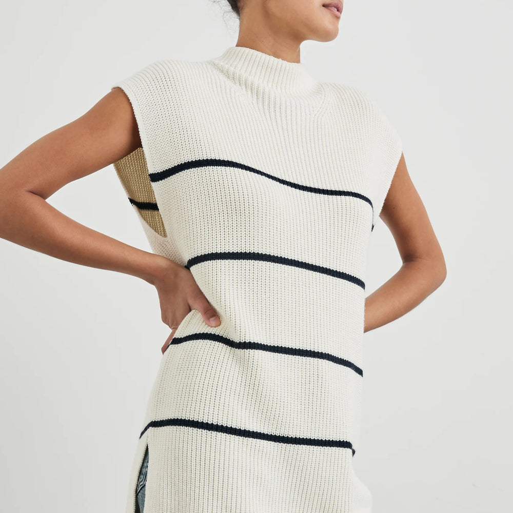 
                      
                        Side view of the Ivory Navy Stripe Etta Sweater by Rails
                      
                    