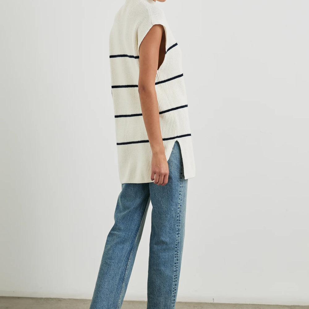 Back view of the Ivory Navy Stripe Etta Sweater by Rails