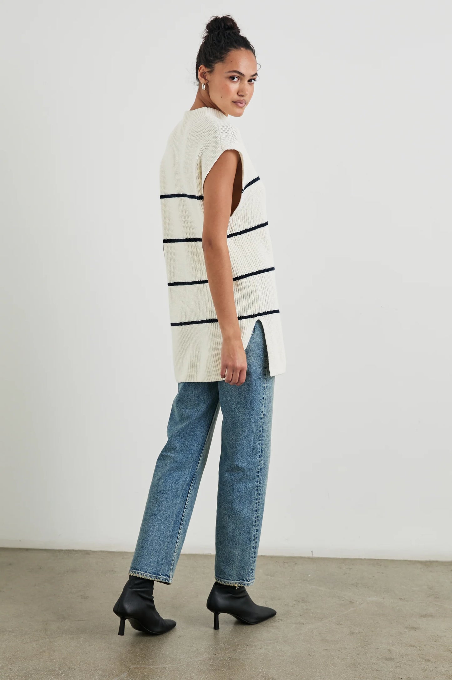 Back view of the Ivory Navy Stripe Etta Sweater by Rails