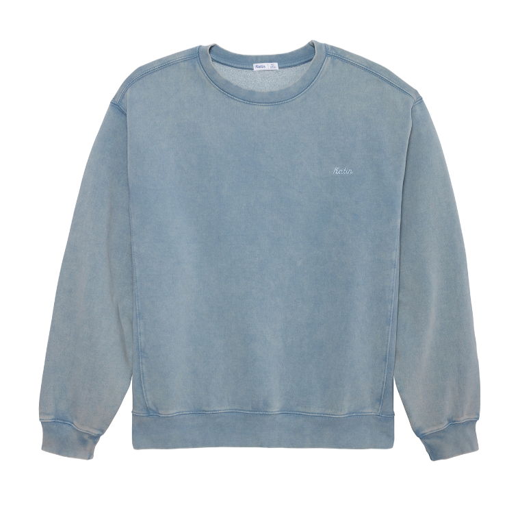 The Washed Blue Sand Wash Embroidered Crewneck by Katin