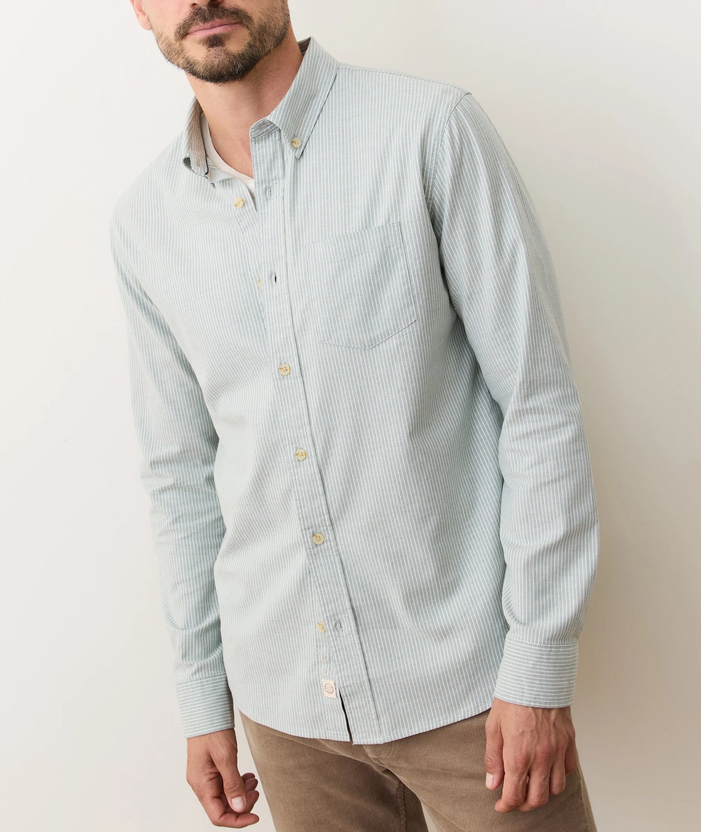 Men's striped long sleeve collared shirt