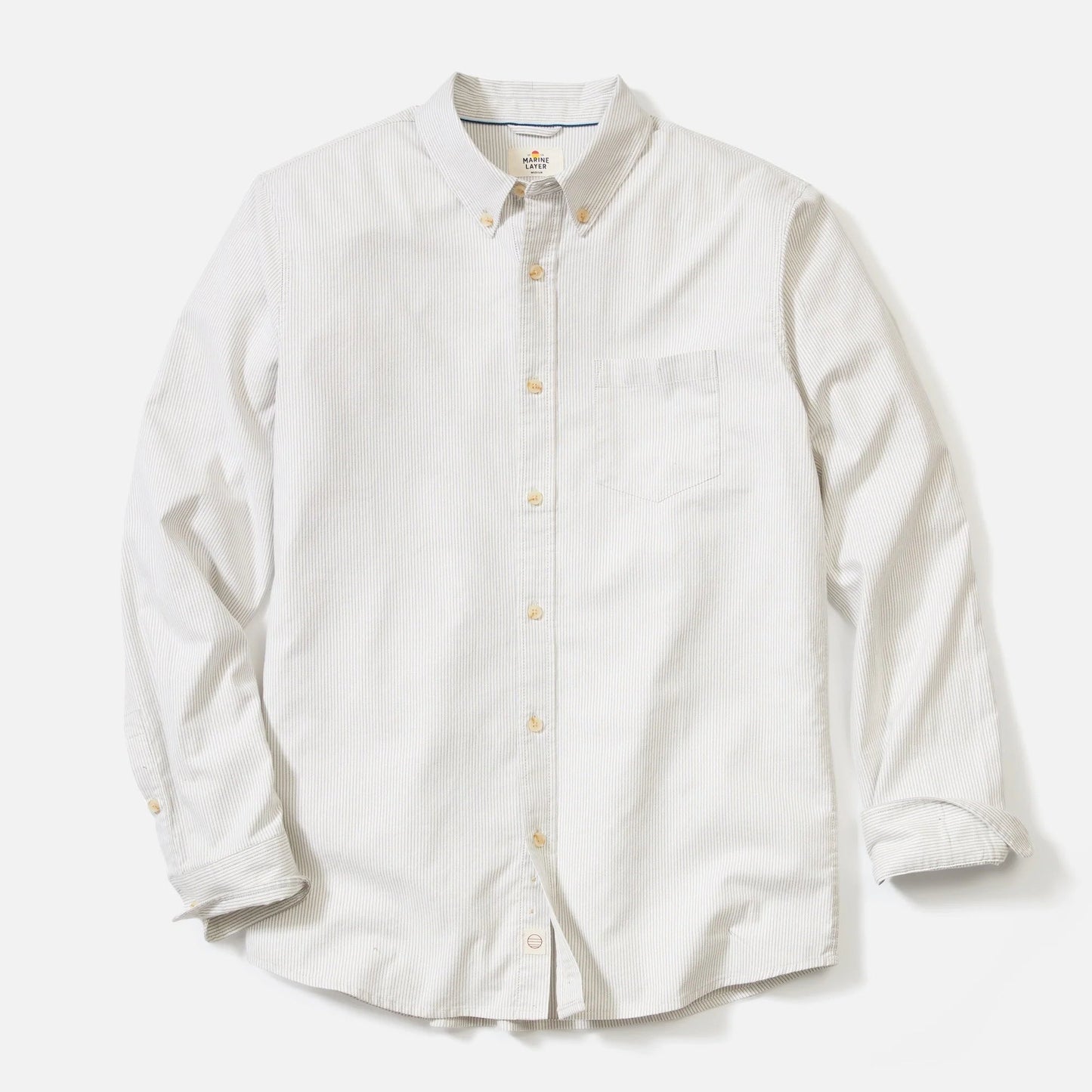 Marine Layer Men's California Oxford Shirt in Grey/White Stripe