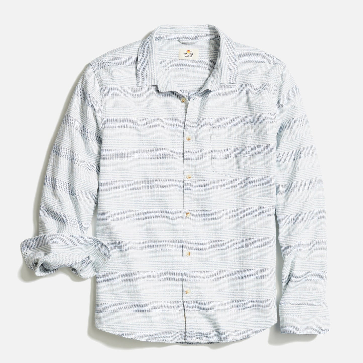 Marine Layer Classic Stretch Selvage Long Sleeve Shirt in Blue Baja Stripe