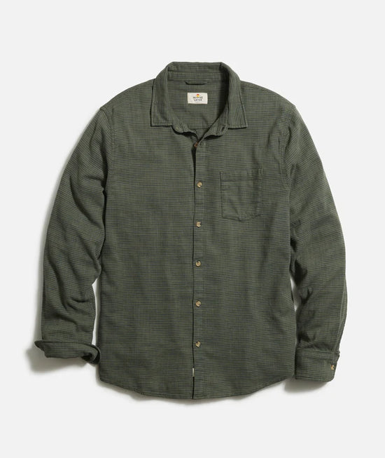 Marine Layer Long Sleeve Classic Stretch Selvage Shirt - Olive Stripe