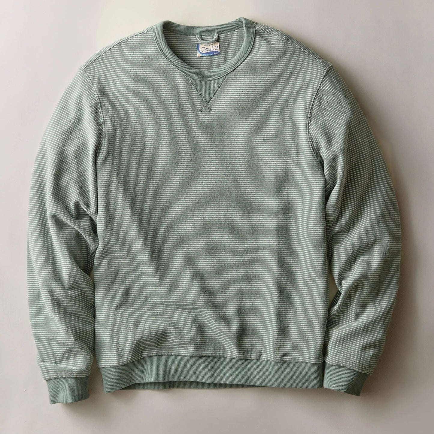 Marine Layer Cloud 9 Terry Relaxed Crewneck in Balsam Green Stripe