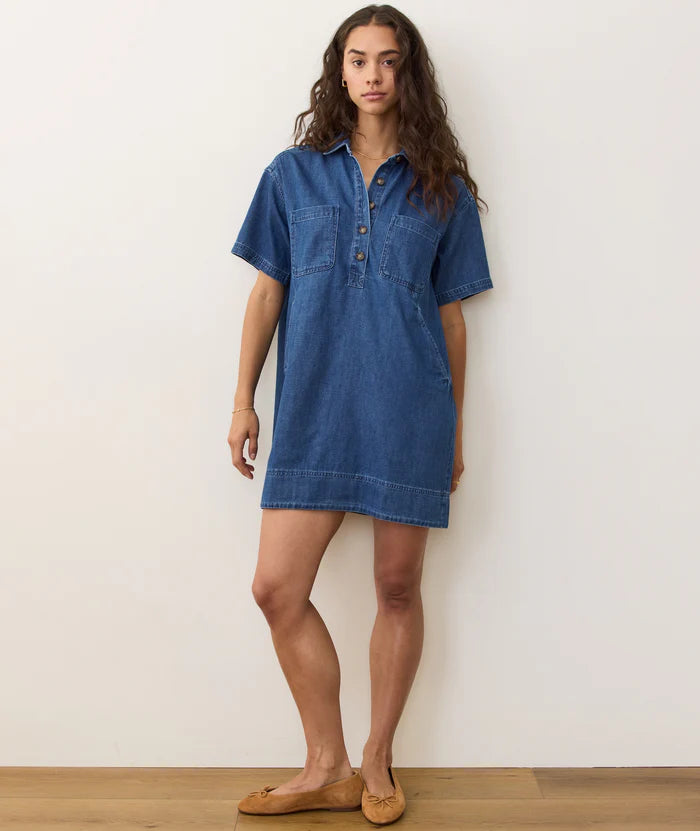 The Marine Layer Liza Denim Mini Dress is a perfect way to easily dress up a casual look. Find yours at Harbour Thread boutique in Burlington, VT!