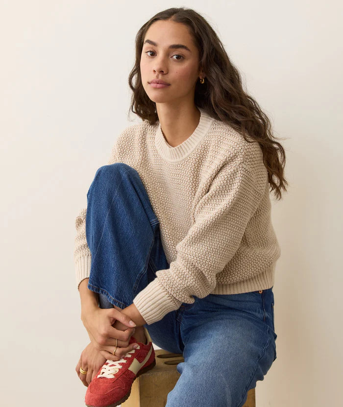Shop the Marine Layer Robin Textured Crewneck Sweater in Almond at Harbour Thread boutique!