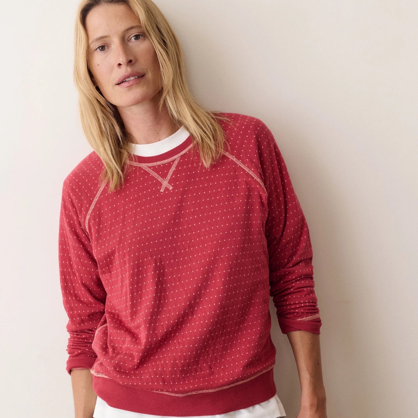 Marine Layer Juno Reversible Raglan in the color Dusk Rose Stripe