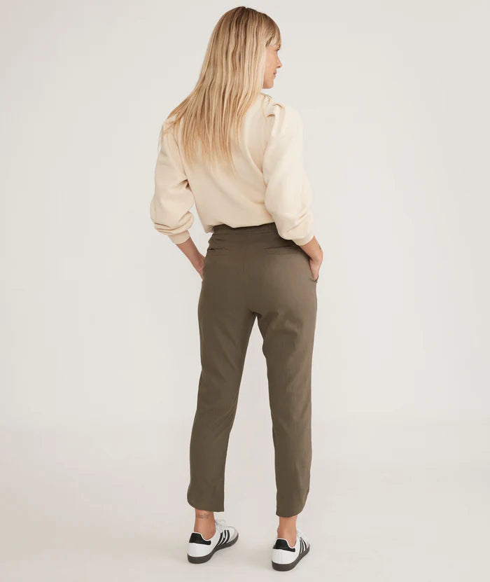 Back  full length view of the Marine Layer Allison Pant in the color Dusty Olive