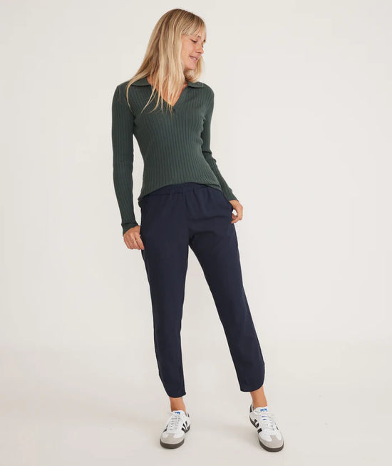Front view of the Marine Layer Tencel Allison Pant in the color Navy