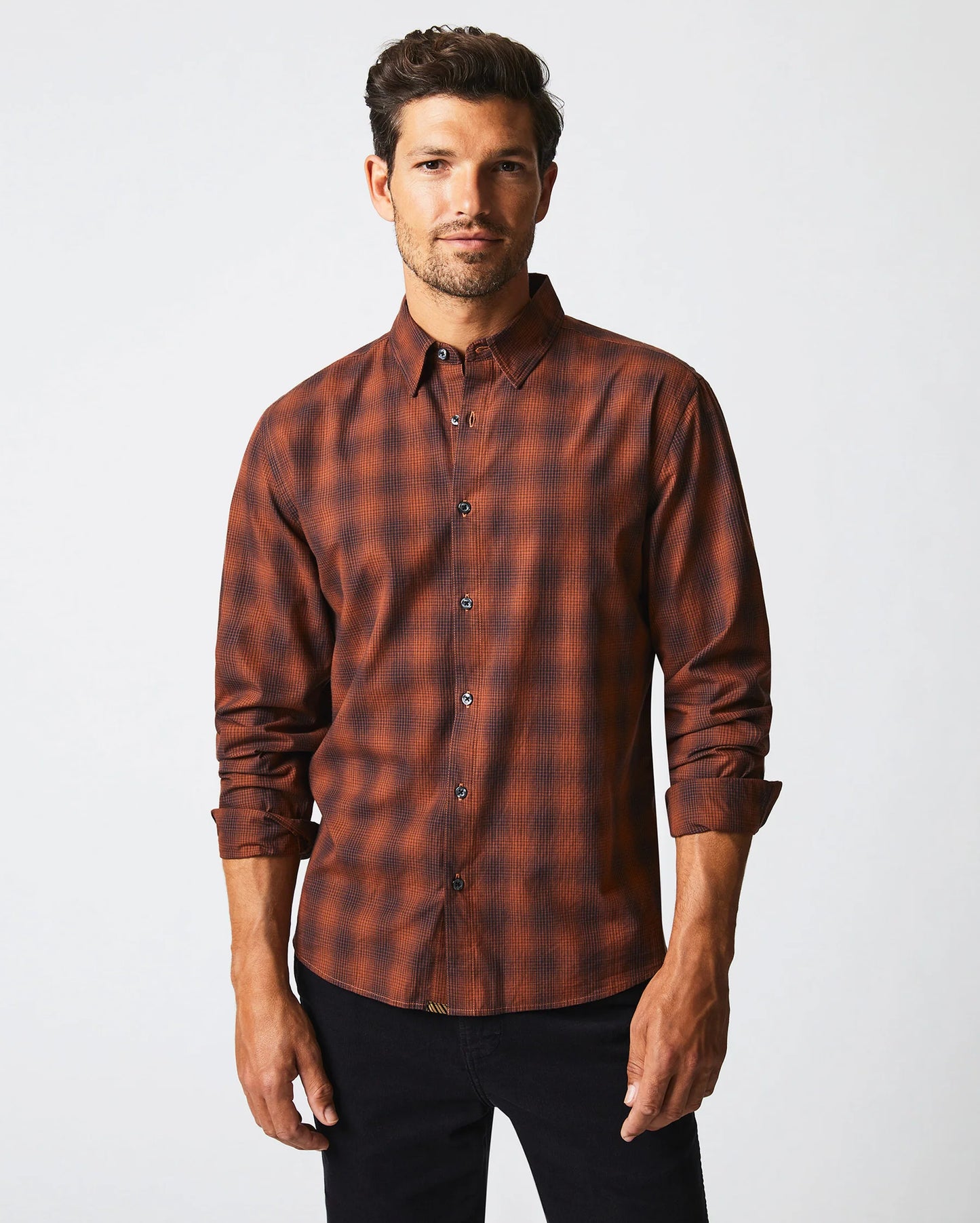 Billy Reid Shadow Plaid Tuscumbia Shirt - Black/Rust