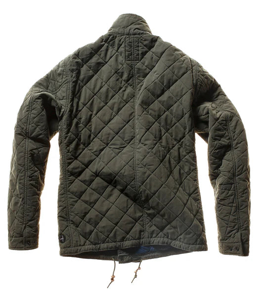 Back view of the Dark Loden Quilted Tanker Jacket by Relwen