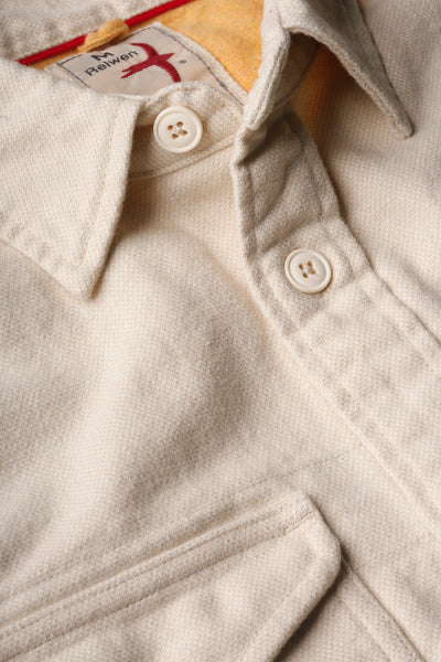 
                      
                        Design detail on the Bone Canvas Donegal Utility Workshirt by Relwen
                      
                    