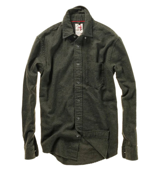 The Dark Loden Flyweight Brushed Twill Button Down by Relwen