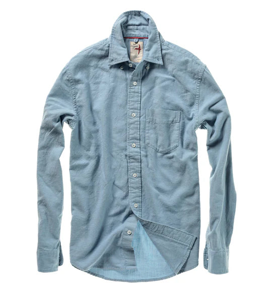 
                      
                        Front view of the Pale Blue Flyweight Brushed Twill Button Down by Relwen
                      
                    