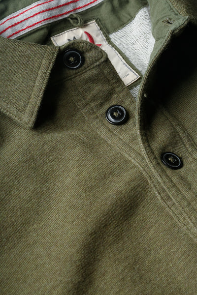 Design detail on the Loden Heather Frenchloop Polo by Relwen