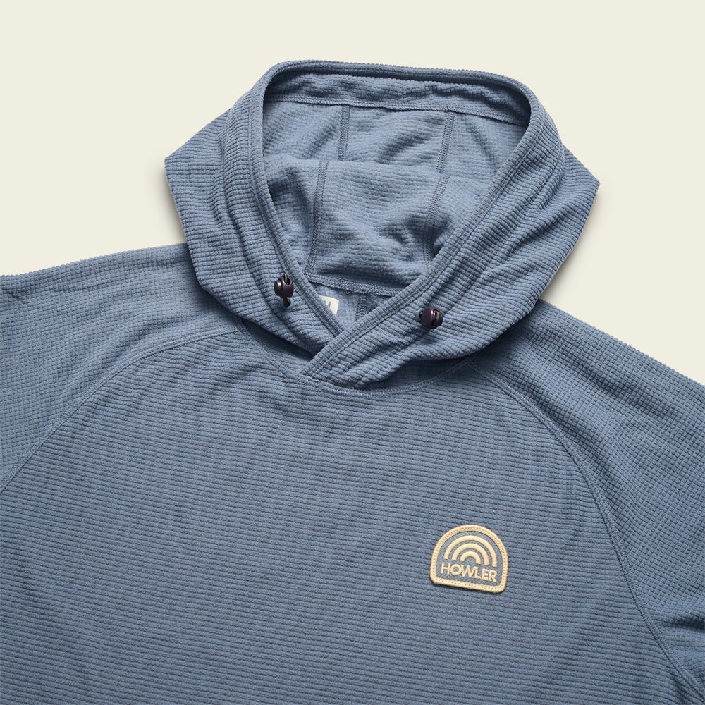 
                      
                        Front detail on the Mirage Blue Palo Duro Fleece Hoodie by Howler Brothers
                      
                    