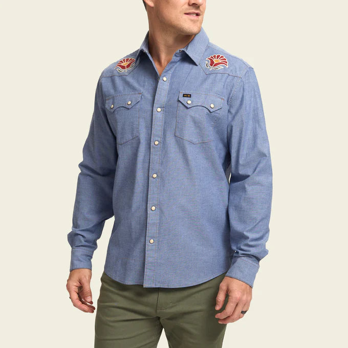 Front view of the Fresh Blooms Crosscut Deluxe Snapshirt by Howler Bros