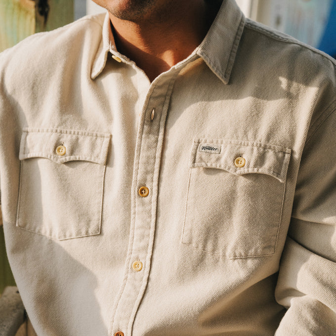 Front detail on the men's Novato Shirt  by Howler Bros